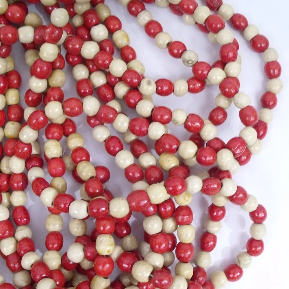 Wood Bead Garland Red and Natural 4 Strands 31 Feet